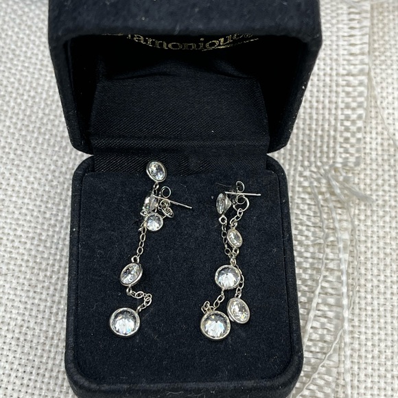 Vintage 14k White Gold Diamonique Dangle Earrings - 2.9g, 1.75” - Picture 4 of 17